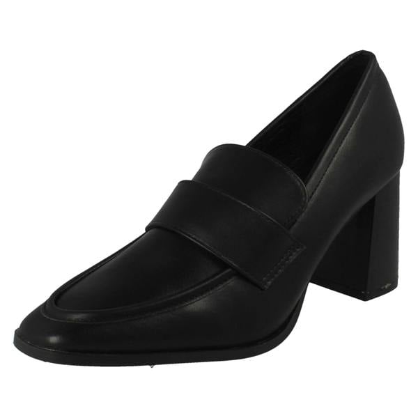 Spot On Ladies Spot On Wide Fit High Heeled Loafer Style Shoes F90132