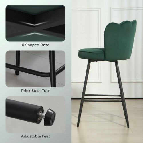 Wyld Haus Ralu Velvet Dark Green Lotus Style Bar Stools Set Of 2 With Sculpted Seat