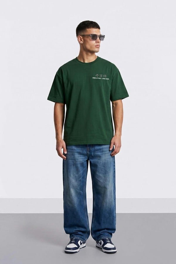 London Attitude Japanese Crane Oversized Heavyweight Back Print T-Shirt