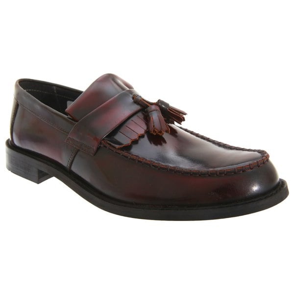 Roamers Mens Toggle Saddle Hi-Shine Leather Loafers - Oxblood