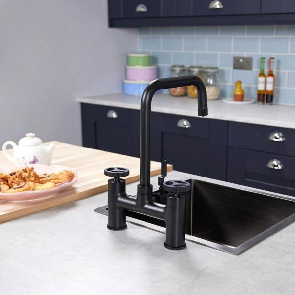 Flode kraft | Industrial Bridge Style 3 in 1 Instant Boiling Tap | Matt Black Finish