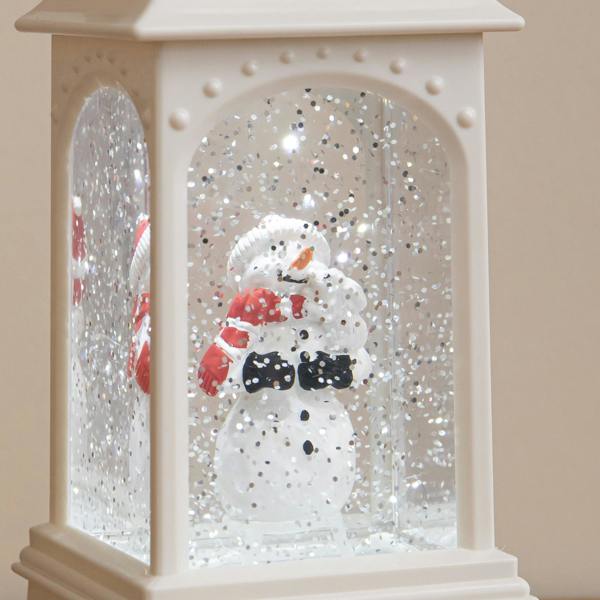 Samuel Alexander 21cm Dual Powered White Snowman Christmas Water Spinner Lantern with White LED