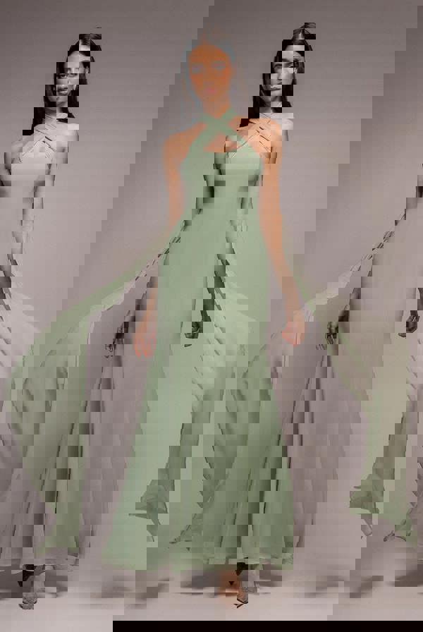 Multiway Cape Chiffon Sweetheart Maxi Dress - Sage Green DR4848
