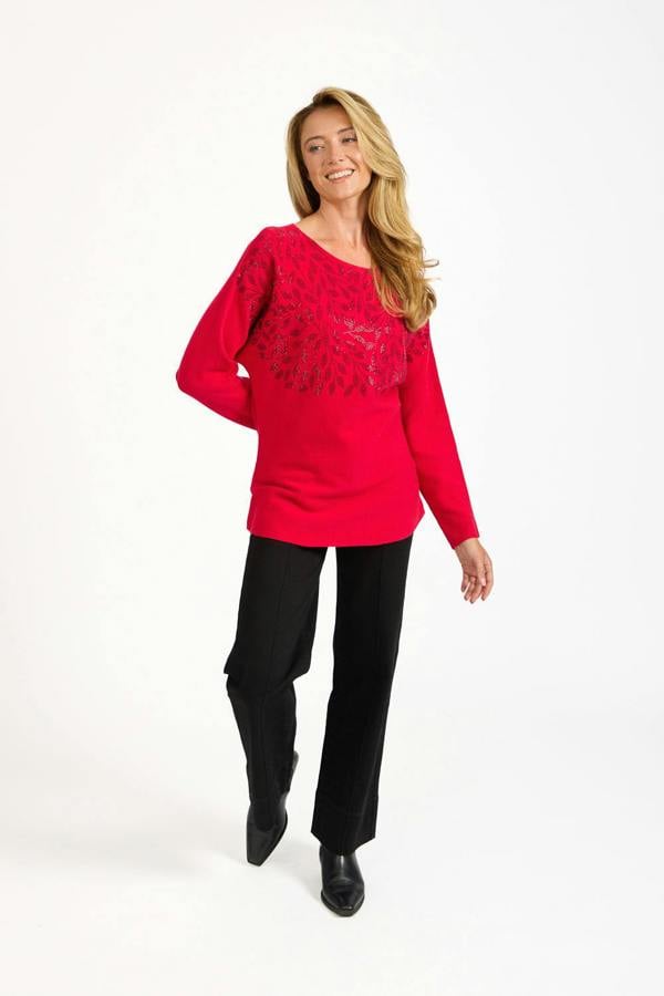 Leaf Diamanté Embellished Batwing Jumper