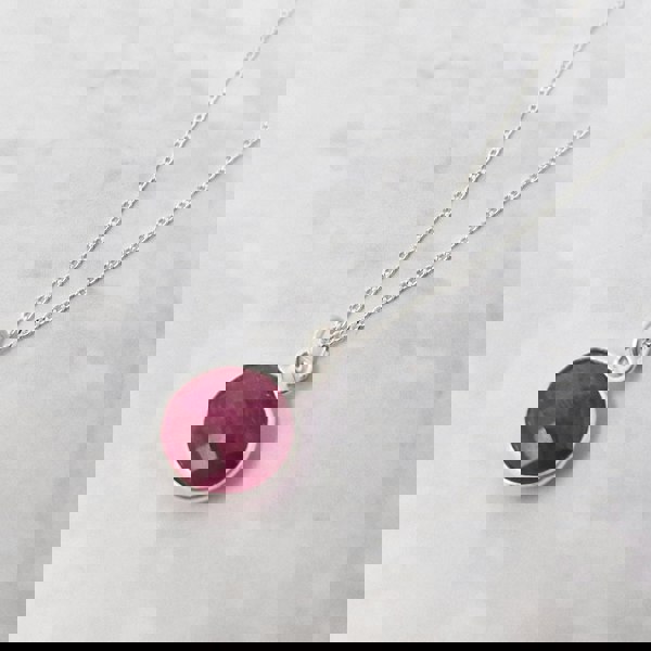 Sterling Silver Plated Round Ruby Necklace