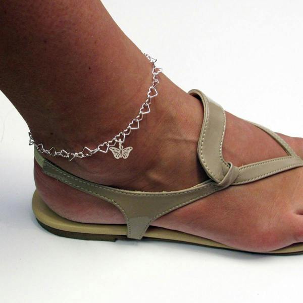 Sterling Silver Light Heart Charm Anklet With Butterfly Charm - Love Silver Jewellery