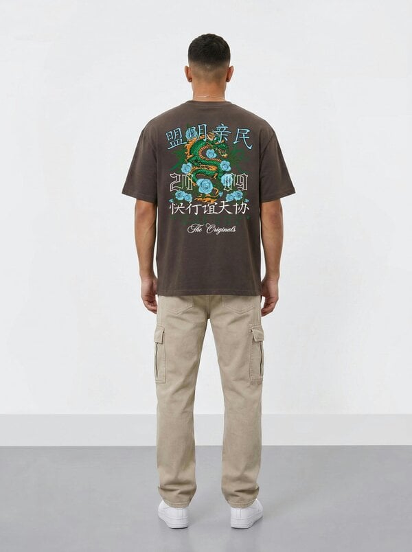 London Attitude Original Creators Dragon Graphic Heavyweight Oversized T-Shirt - Dark Chocolate