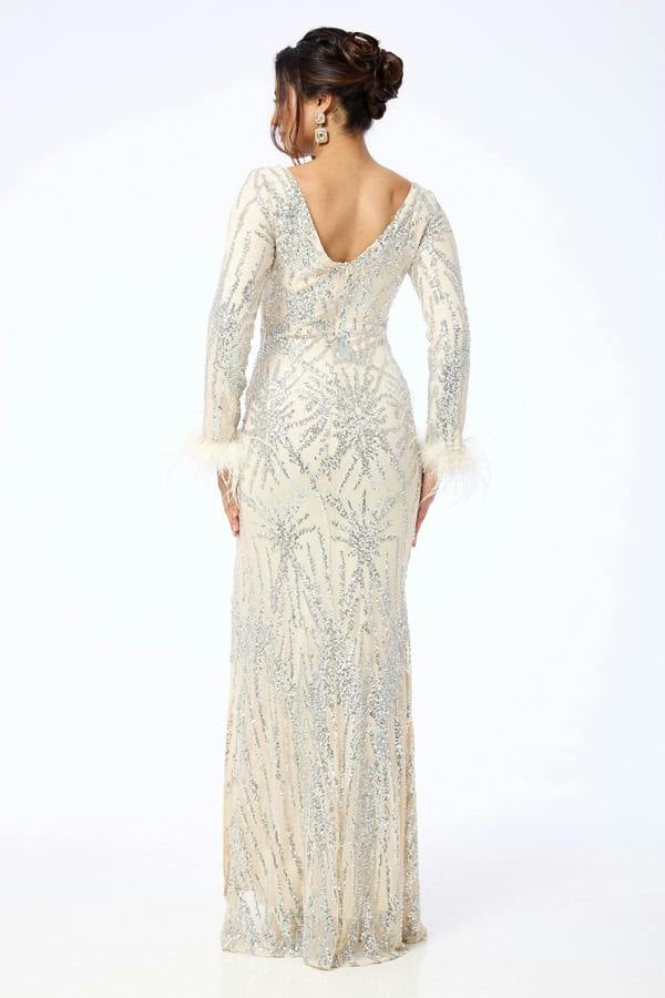 LuvForever Fayra - Silver Side Slit Sequin Maxi Dress
