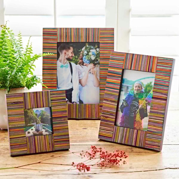 Paper High Dhari Multicoloured Stripe Papri Wood Photo Frame