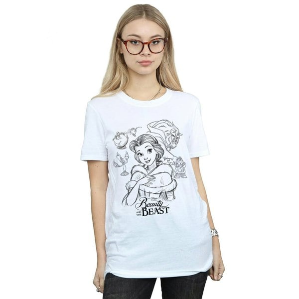 Disney Womens/Ladies Beauty And The Beast Collage Sketch Cotton Boyfriend T-Shirt - White