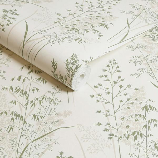Next Leaf Sprigs Wallpaper - Natural Greens - 10m