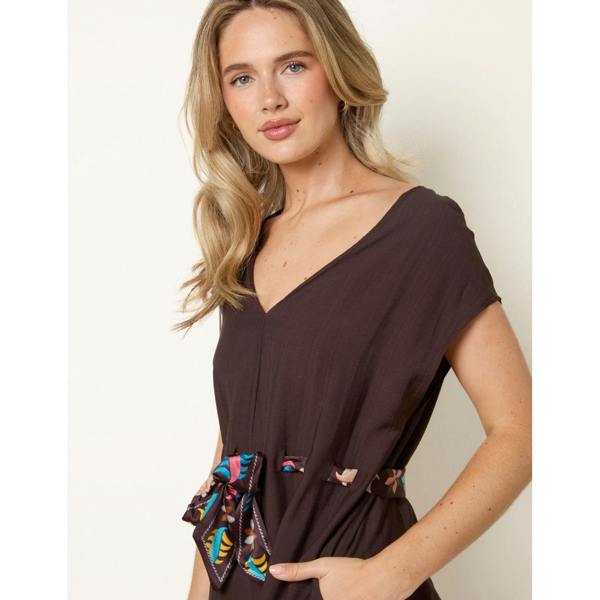 Blue Vanilla Belted Tie Drawstring Scarf Jumpsuit