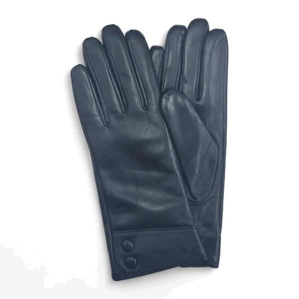 Women's Genuine Leather Decorative Buttons Gloves - Black - Infinity Leather - 3