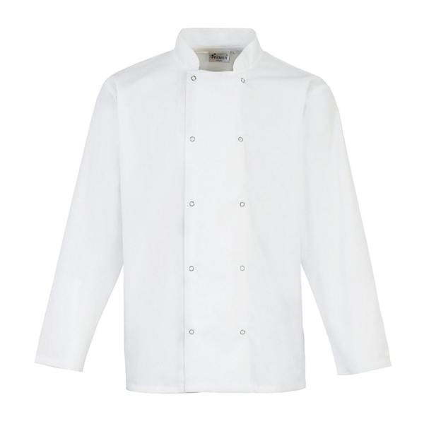 Premier Unisex Adult Stud Front Long-Sleeved Chef Jacket - White
