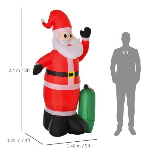 HOMCOM Inflatable 7.5ft Santa Claus Xmas Décor Airblown Yard LED w/ Gift Bag