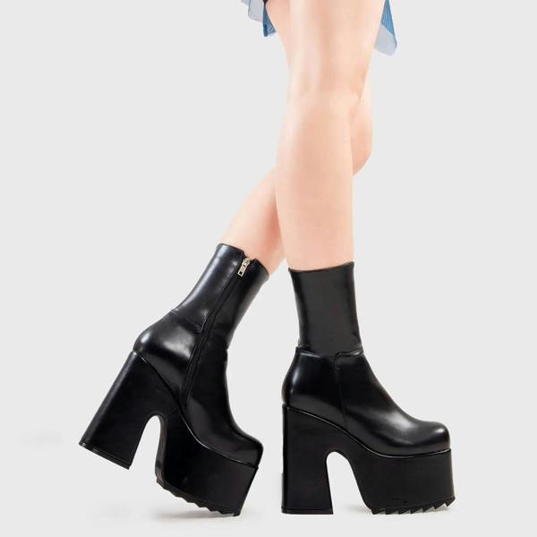 Lamoda Night Train BlackPU Chunky Platform Ankle Boots Trendy Chic Bold