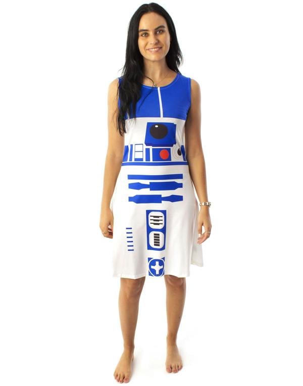 Star Wars Womens White R2D2 Sleeveless Skater Dress