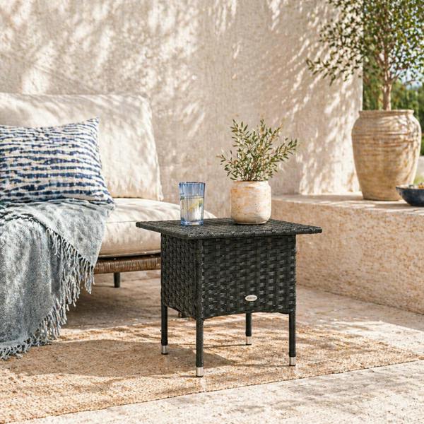 Wyld Haus Varilu Black Rattan Outdoor Coffee Table With Woven Top