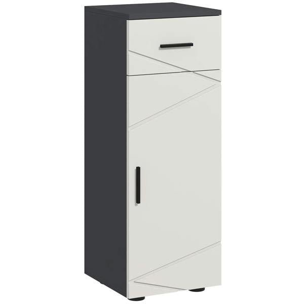 Grey and white slim bathroom cabinet with top drawer and single door