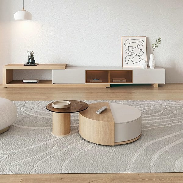 Ndre Nesting Revolving Coffee Table With Extendable TV Stand, Living Room Set-Weilai Concept-Coffee Table-Weilai Concept