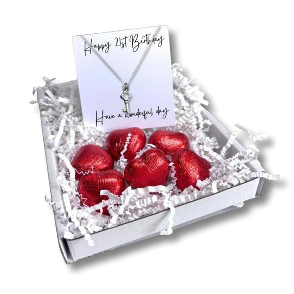 Aye Do Gifts 21st Birthday Key Necklace Gift Box, Keepsake Jewellery & Chocolates