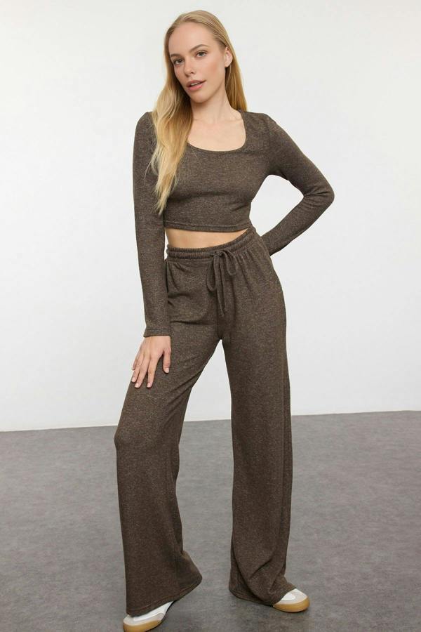 WOVCOR 2-Piece Soft Crop Top & Wide Leg Knit Set