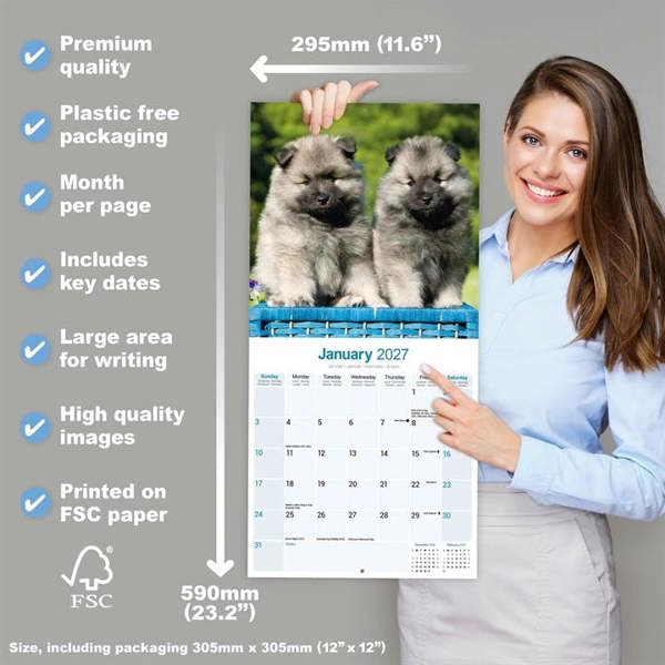 Keeshond Calendar 2027, Wall Calendars, Month To View, Dogs, Gift