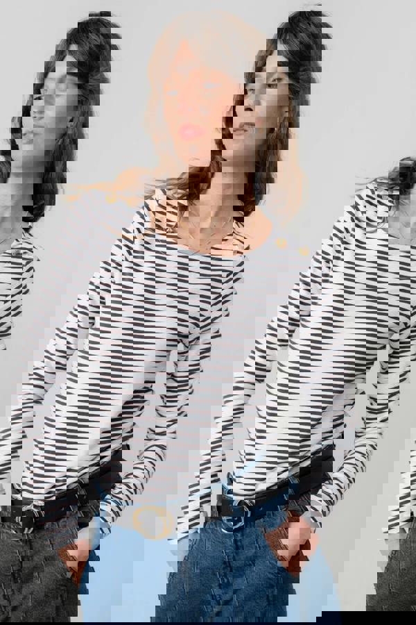 Lily & Me Riverside Striped Casual Jersey Top Chocolate