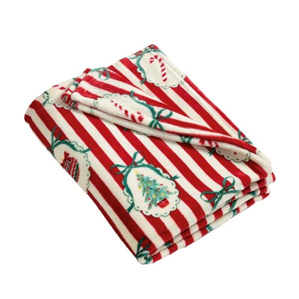 Catherine Lansfield Christmas Vintage Stripe Cosy Fleece Blanket Throw Red