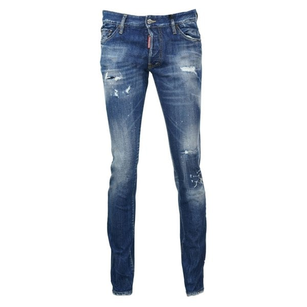 Dsquared2 Slim Jean Distressed Bleach Splatter Effect Jeans - Blue