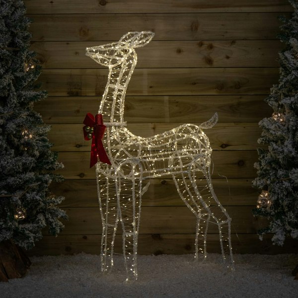Samuel Alexander 1.24m Light up Acrylic Christmas Deer Decoration with Red Bow and 880 Warm White LEDs