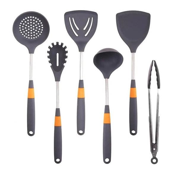 Anygleam Cooking Utensil 5 Set Grey Heat Resistant Tools Spatula Kit with 1 Tong Kitchen Accessories Kitchenware Paddle Scoop for Nonstick Cookware