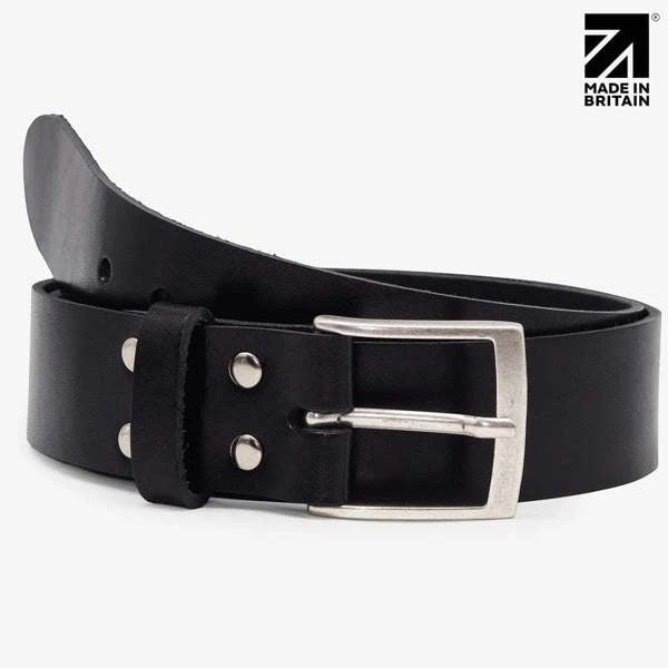 Black 40mm full-grain Italian leather belt with polished nickel buckle