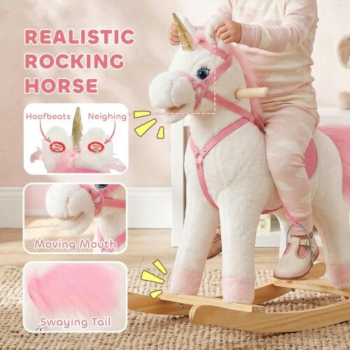 AIYAPLAY Rocking Horse with Rocking Limit Neighing Ride on Horse White