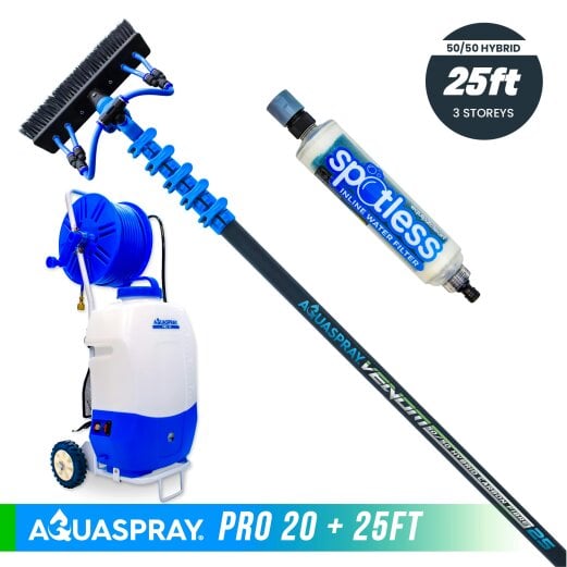 Equip2clean Aquaspray® Venom 50/50 Hybrid Water-Fed Pole & Spray Tank Pack | 18ft–30ft - Aquaspray Pro 20L Tank - 25ft