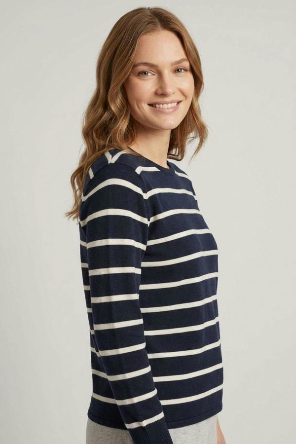 Navy | Striped Long Sleeve Knit Top