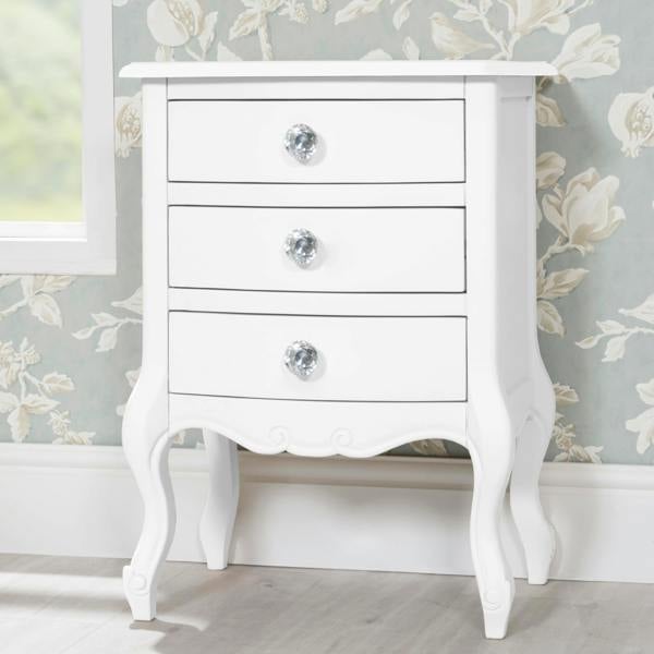 Statement Furniture Juliette Vintage Chic 3 Drawer Bedside Table with Crystal Handles