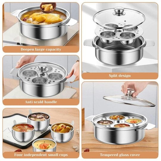 Havendro Stainless Steel Poached Egg Maker Pot Egg Poacher with 4x Bowls