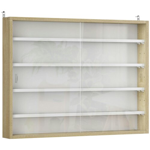 Wyld Haus Nivise Wood And Glass Natural Finish 5 Tier Wall Display Cabinet With Adjustable Shelves 60 x 80 cm