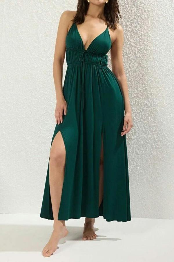 WOVCOR Woven Backless Maxi Beach Dress