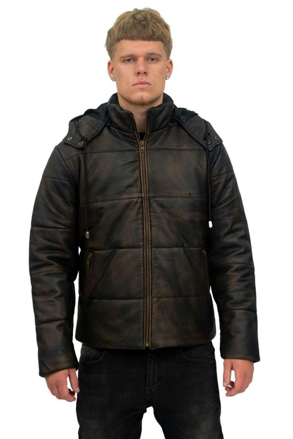 Infinity Leather Mens Puffer Leather Bomber Jacket-Augsburg