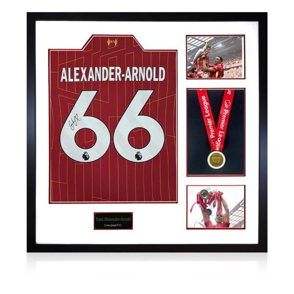 Trent Alexander-Arnold Signed Liverpool Shirt Elite Frame (AFTAL Authentication) w/ League Replica Medal