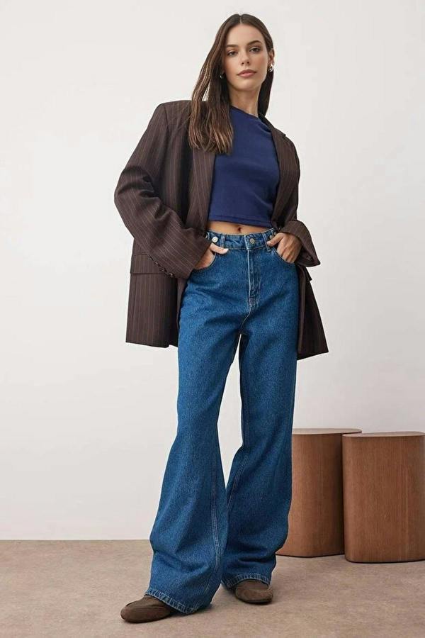 WOVCOR High Waist Wide Leg Jeans with Waist Detail