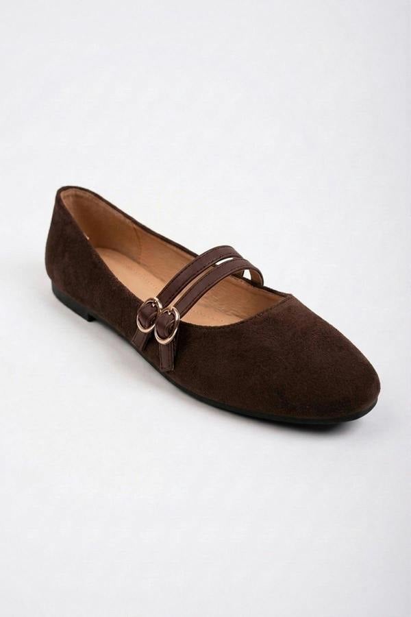 ikrush Saoirse Faux Suede Double Buckle Strap Ballet Flats