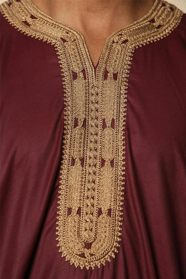 Infinity Leather Men's Burgundy Moroccan Thobe Jubba Robe Eid Djellaba Gandoura