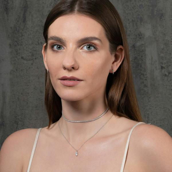 925 Sterling Silver Pendant Necklace with a Marquise Cut Stone - namana.london