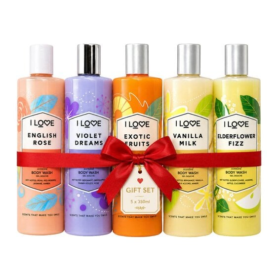 I Love Body Wash Gift Set 5 x 350ml Vegan Shower Gel Assorted Fragrances
