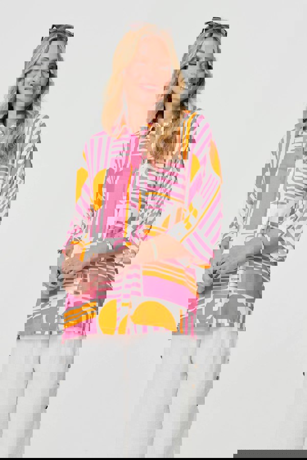 Pink | Abstract 3/4 Sleeve Relaxed Shirt
