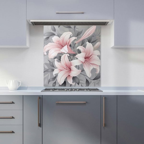 Warren Reed - Designer Pink Lilies On Grey Kitchen Splashback