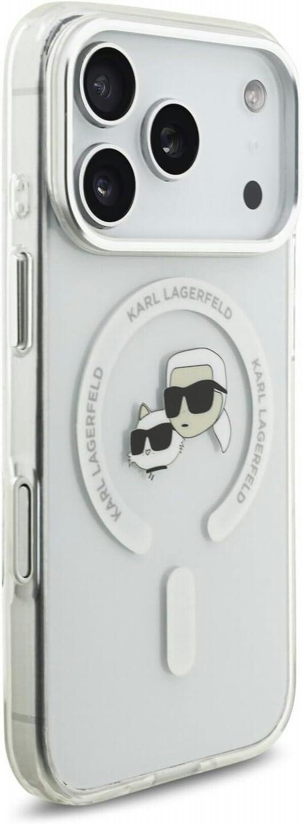 Karl Lagerfeld IML Karl & Choupette Head Metal Frame Case with MagSafe for iPhone 17/18 Pro 6.3" Clear - KLHMP18LHLSKCH